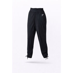 Gymshark Women’s Black Ruched Ankle Joggers Pants High Rise Drawstring Sz M​